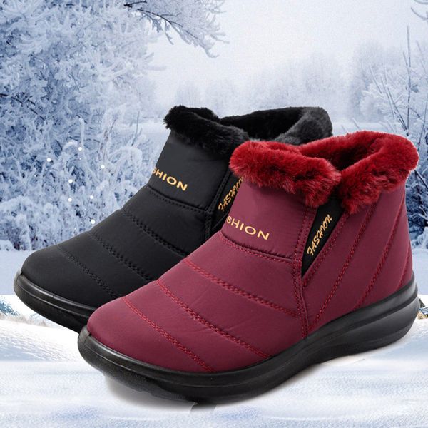 

snow boots women ankle boots warm short plush ladies waterproof sewing flat platform non slip outdoor comfortable size 36-40, Black