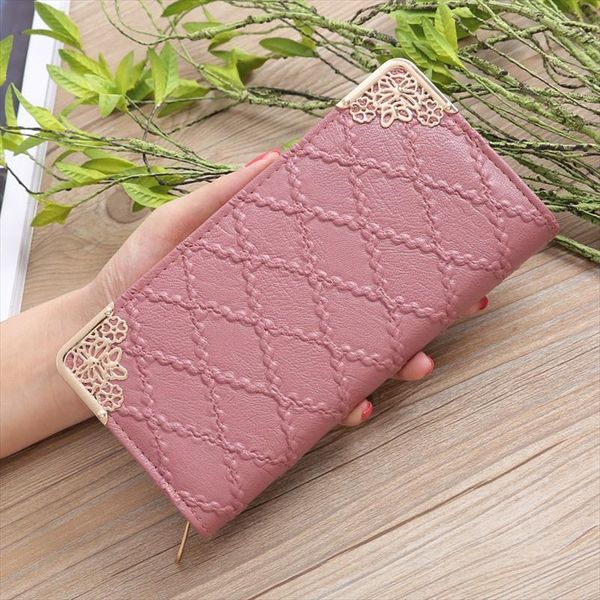 

long wallet women purses fashion designer hollow embossed lingge wallet lady sweet clutch wallet multi card purse portefeuille, Red;black