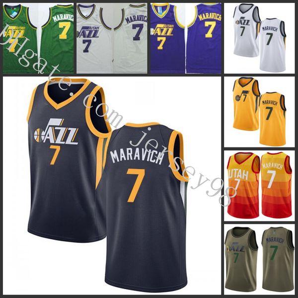 

utah jazz men #7 pete ma ravich green nba men green jersey, Black