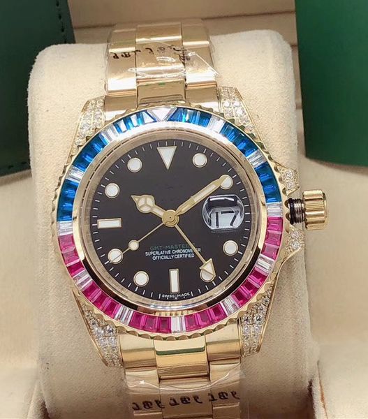 

2020 new full diamond luxury gmi star stainless steel diamond watch automatic men's mechanical wristwatch, Slivery;brown