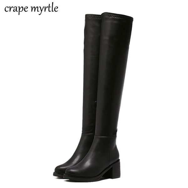 

black boots patent leather boots women autumn winter knee high ladies fashion thick heel round toe long yma962