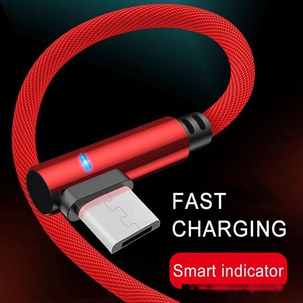 

cgjxs 90 degree 5v 2a fast charging cable for samsung huawei type c android usb micro phone game cable with led light 1m 2m