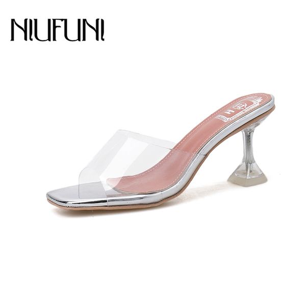 

peep toe transparent women slippers niufuni crystal high heels ladies sandals slides summer footwear clear shoes for women, Black