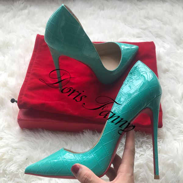 

doris fanny blue woman pumps pointed toe red bottoms women heels 12cm 10cm 8cm stiletto elegant wedding shoes, Black