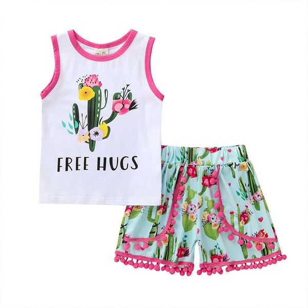 

flower print baby clothes girls outfit summer baby girl clothes sets cotton sleeveless t-shirt+shorts fashion infatn clothing c0922, Blue;red