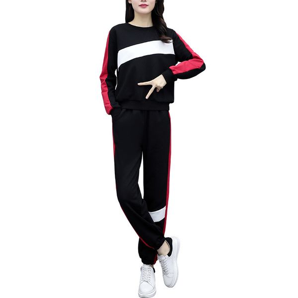 

big yards hoodies sweatshirt pants women fleece suit pullover trousers casual clothes leisure outfit 2 pcs clothing set, Black