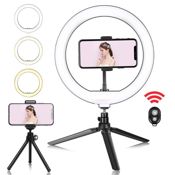 

flash heads 10inch mini selfie led video ring light lamp with table tripod for youtube phone live po pography studio