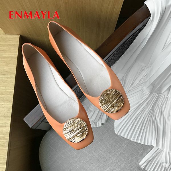 

enmayla 2020 basic slip-on round toe luxury shoes women designers genuine leather women heels casual square heel pumps 34-39, Black
