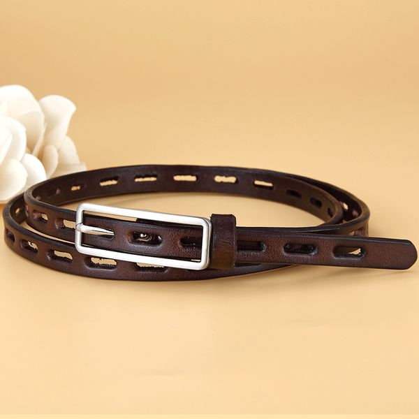 

brand dress small knot belt strap thin women belt pin buckle genuine leather for women real cowskin leather female belts, Black;brown