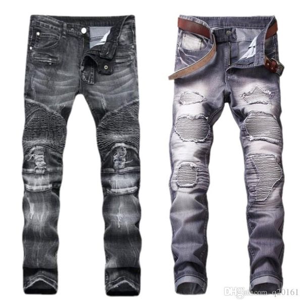 

2018 jeans men's fashion to pop tight trousers the jogger cargo pants senior hip hop, Blue