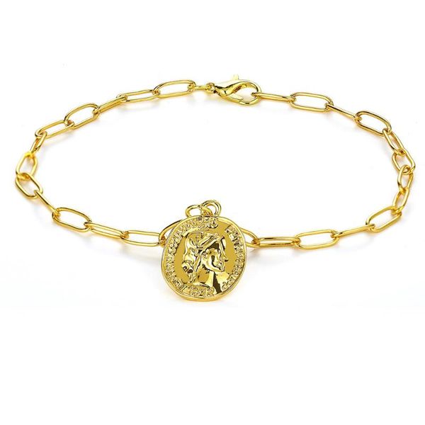 

retro beauty head pendant bracelets for women gold light luxury beach thick chain bracelet for girls fashion jewelry, Golden;silver