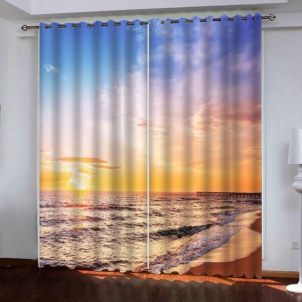

3d пользовательского восход морского пейзаж занавес для спальни гостиной занавес затемнения окна занавеса 3d