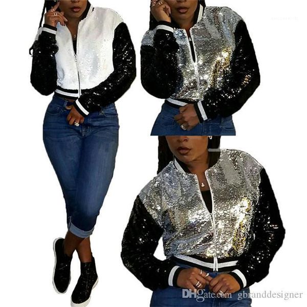 

long sleeve sequins with decorative zipper short coat womens spring designer casual coat fashion, Black;brown