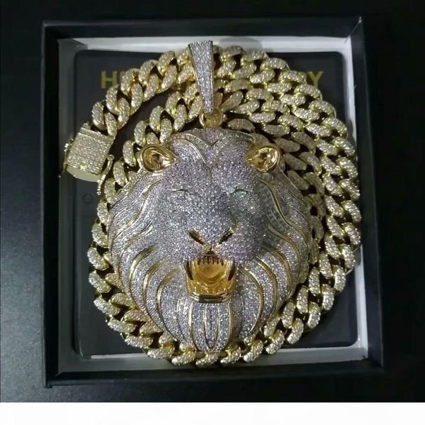 

mens jewelry hip hop iced out pendant luxury designer necklace bling diamond cuban link chain big pendants lion animal rapper accessories, Silver