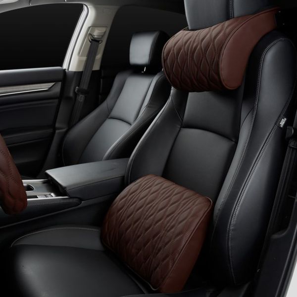 

memory foam car headrest pillow leather embroidered seat supports sets back cushion adjustment auto neck rest pillows