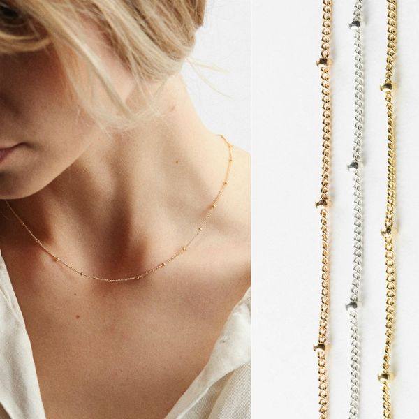 

perfect layering necklace dainty beaded satellite necklace, bead gold rose gold silve chain, wedding, birthday, bridesmaid gifts, Silver