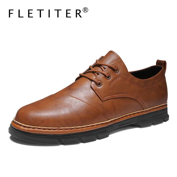 

brand leather men's shoes outdoor non-slip men's casual shoes walking men flats lace up moccasins fletiter, Black