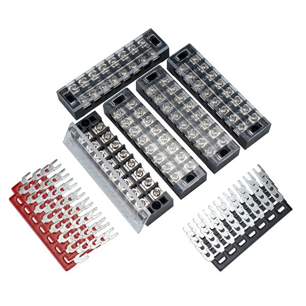 

5 pcs 8 position double row screw terminal covered barrier strip 25a 600v