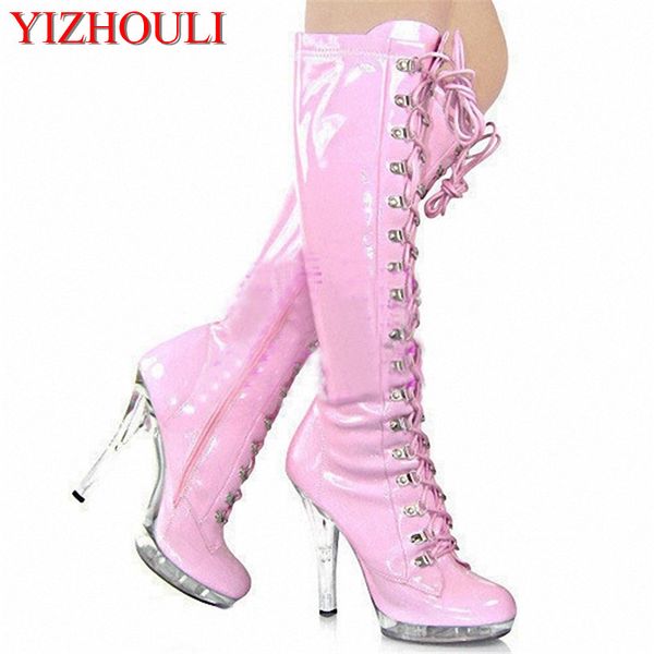 

classics round toe lace-up black pu platform boots clubbing 13cm high-heeled shoes 5 inch lady fashion high heel boots