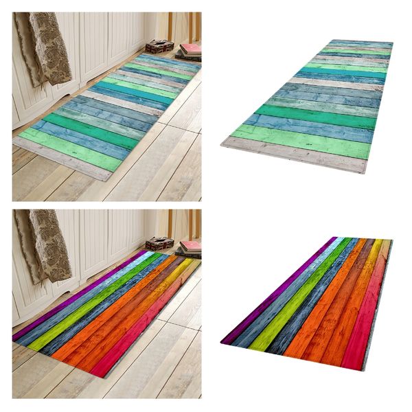 

2x 60x180cm runner rug kitchen ]floor doormat] rustic color wooden stripe