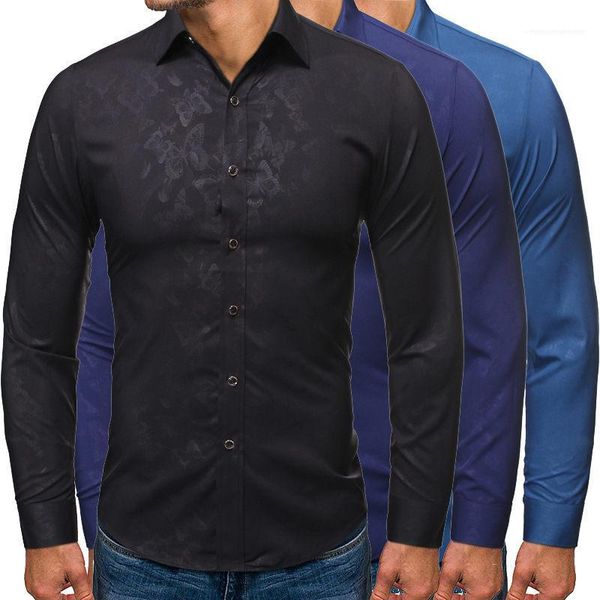 

shirts butterfly printed solid male clothing fashion mens designer shirts long sleeve lapel neck casual, White;black