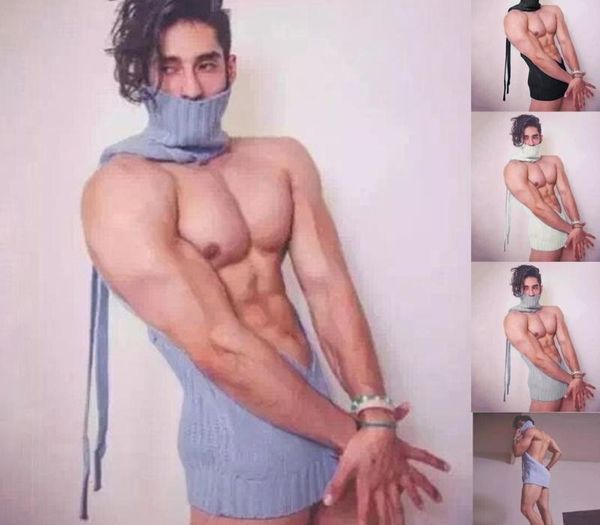 

fashion men autum winter turtleneck erotic sleeveless knitted sweater sweatercoats male casual slim fit clothing, White;black