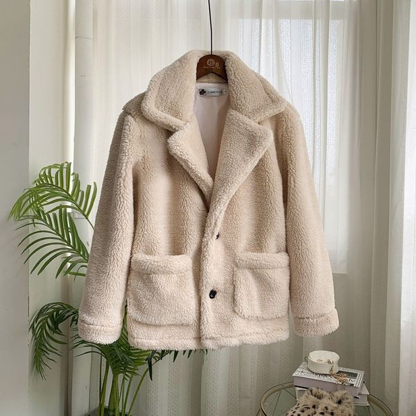 

women's fur & faux coat women autumn casual long sleeve soft fleece jacket fashion zipper outerwear winter overcoat vintage teddy, Black