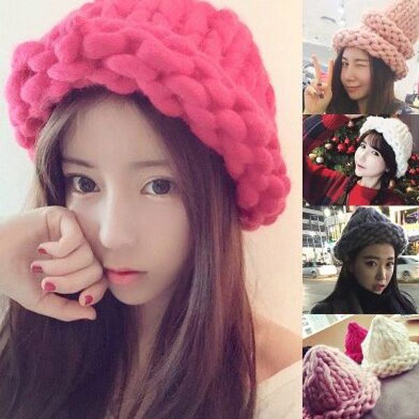 

women winter warm hat handmade knitted coarse lines cable hats knit cap beanie crochet caps women accessories kh986726, Blue;gray