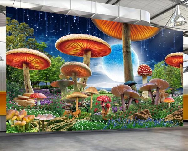 3d Quarto Fairytale Wallpaper Fairytale mundo da fantasia do cogumelo Paisagem da cena Pintura Sala Quarto Wallcovering Wallpaper HD