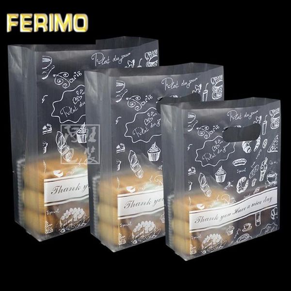

storage bags 600pcs/lot transparent poly bakery bread pack shopping bag with handle toast biscuit cookie gift gusset wedding party