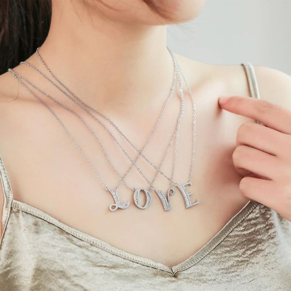 

double fair luxury alphabet 26 letters pendant necklace for women +zirconia silver color choker necklace party jewelry kan054