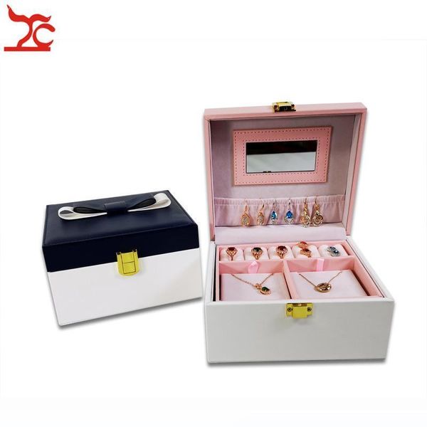 

leather jewelry box jewellry storage case accessories container jewelry organizer for girls high quality, Black;white