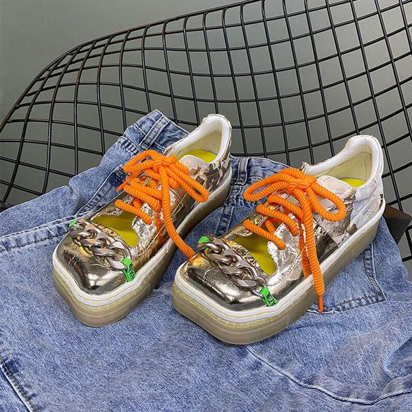 

chain 2020 distress sneakers women genuine leather flat platform ladies flats lace up fashion summer breathable shoes women, Black