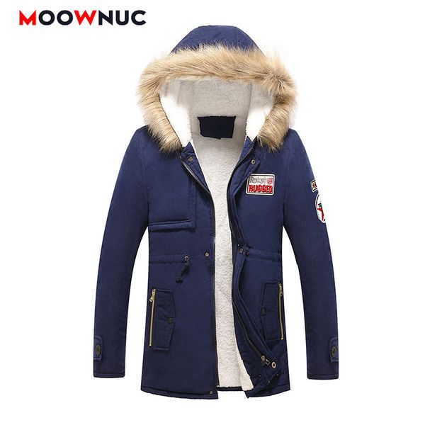 

windbreaker thick hombre parkas winter jackets coats fashion slim men's parkas overcoat mid-long hats casual windproof moownuc, Black