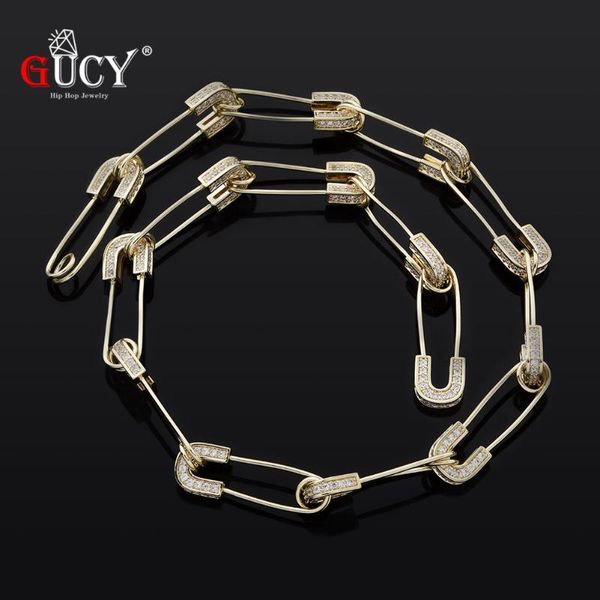 

gucyt hip hop safety pin chain necklace with bling cz paved men punk rock charm pendant necklace drop ship initial gift, Silver