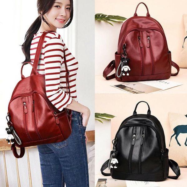 

women girls fashion faux leather backpack school bags sac a dos black/brown