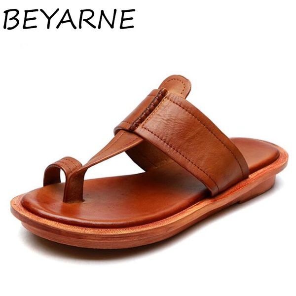 

beyarnesummer sandals and slippers women outfit fashion women handmade leather casual sandals single shoes slippers, Black