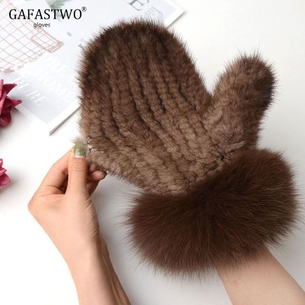 

2020 new winter warm real water mink woven gloves fashion female outdoor real fur mittens, Blue;gray