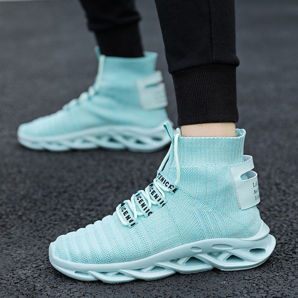 

men shoes breathable solid white light knitting fashion hollow sole elastic socks sneakers high slip on footwear 2020
