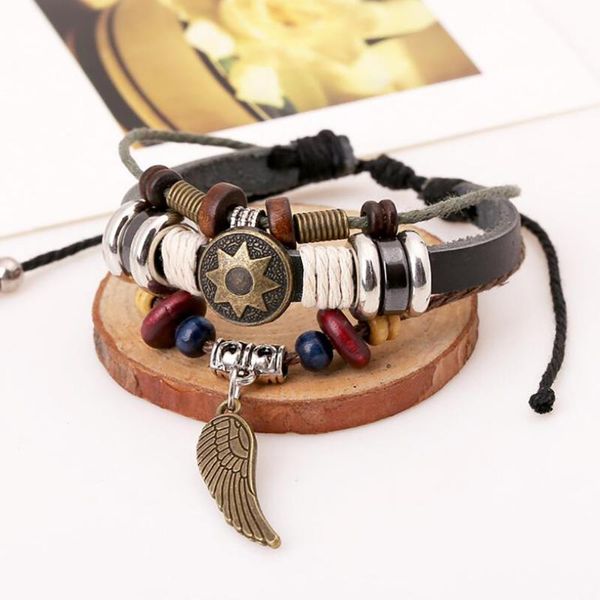 

charm bracelets vintage angel beaded wristband men's retractable leather bracelet creative ladies dance jewellery student's, Golden;silver