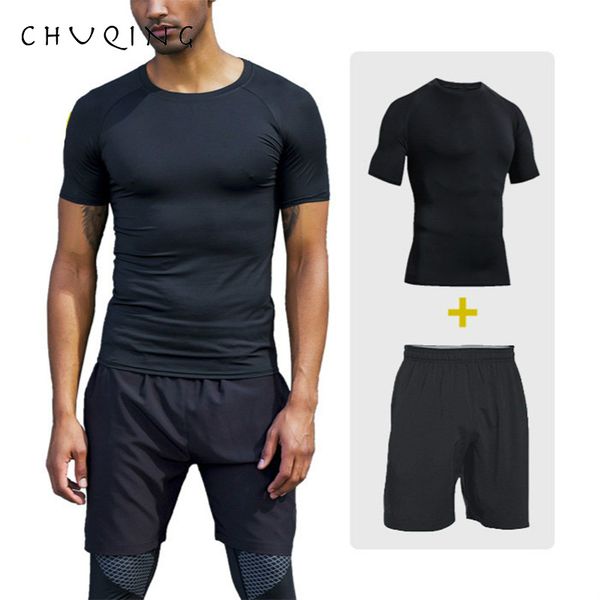 

chuqing summer new men's sports suit fitness outdoor tights suit, Gray