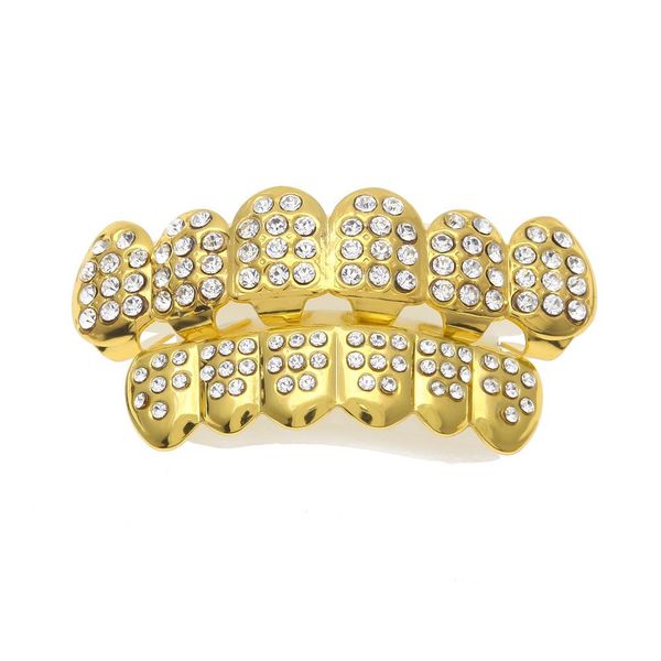 

women mens rhinestone designer teeth grillz hip hop teeth grillz metal glossy gold dental grills vampire set sale, Black