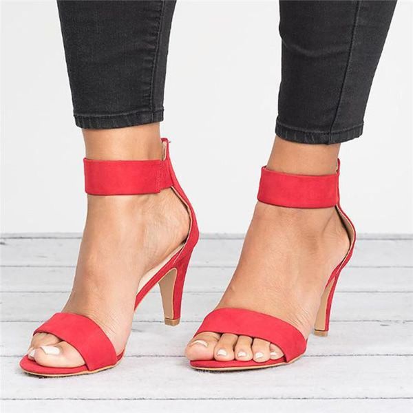 

dahood women's sandals summer square heel solid color strap female zipper fashion flock ladies dress sandal shoes sandalias, Black