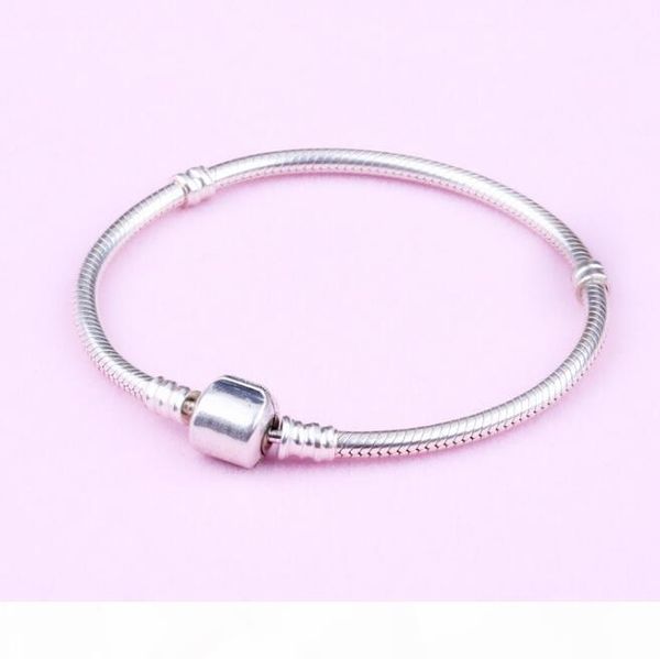 

2018 new fashion silver bracelets genuine 925 sterling silver charms bracelets with clear cz snake chain diy jewelry, Black