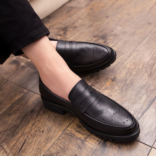 

men dress shoes handmade brogue style paty leather loafers wedding shoes men flats leather oxfords formal zapatos hombre, Black