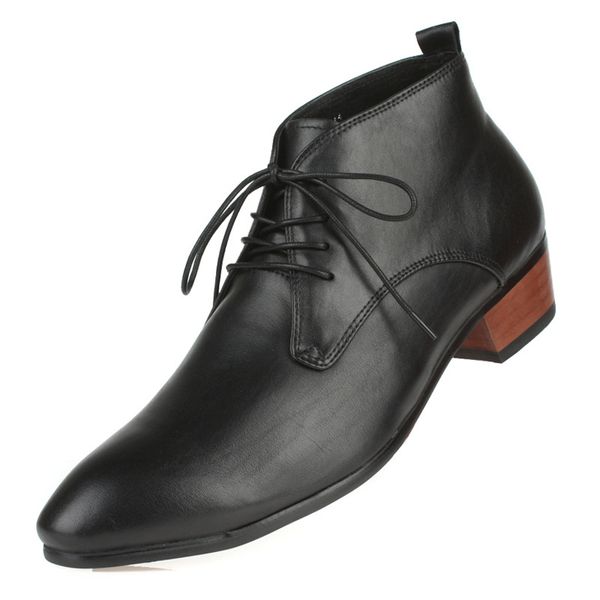 

trend men short boots high genuine leather work botas hombre black brown work shoes simple leather comfortable pointed toe
