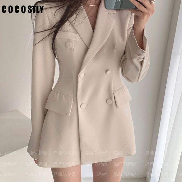

korean suit for women blazer double breasted notched collar solid color office jacket suits coat outwear spring autumn, White;black