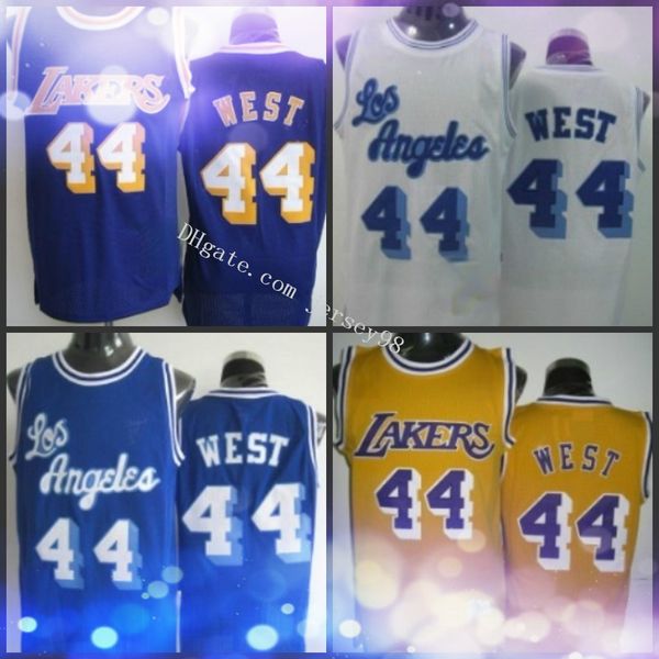 

los angeles laker men 44 jerry west yellow retro basketball jersey, Black