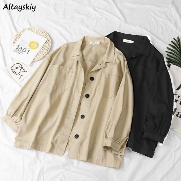 

basic jackets women spring korean pure khaki fashion leisure harajuku cargo vintage ladies outerwear loose oversize chic jackets, Black;brown