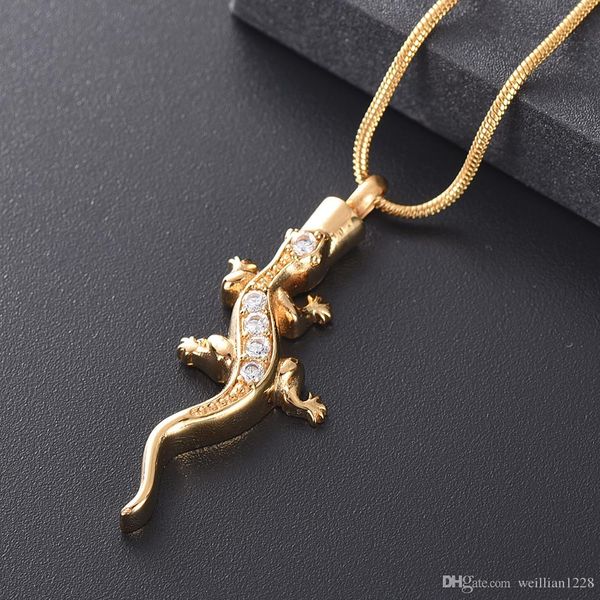 

gf1266 stainless steel lizard shape cremation keepsake pendant for animal ashes holder, pet memorial urn necklace, Silver